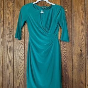 Ralph Lauren Teal Faux-Wrap Midi Dress